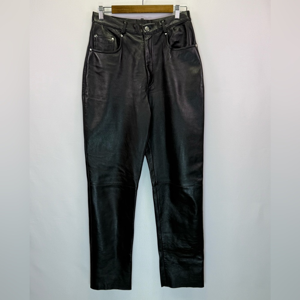 Vintage Saguaro Women's Black‎ Genuine Leather Straight Leg Biker Pants Size 12